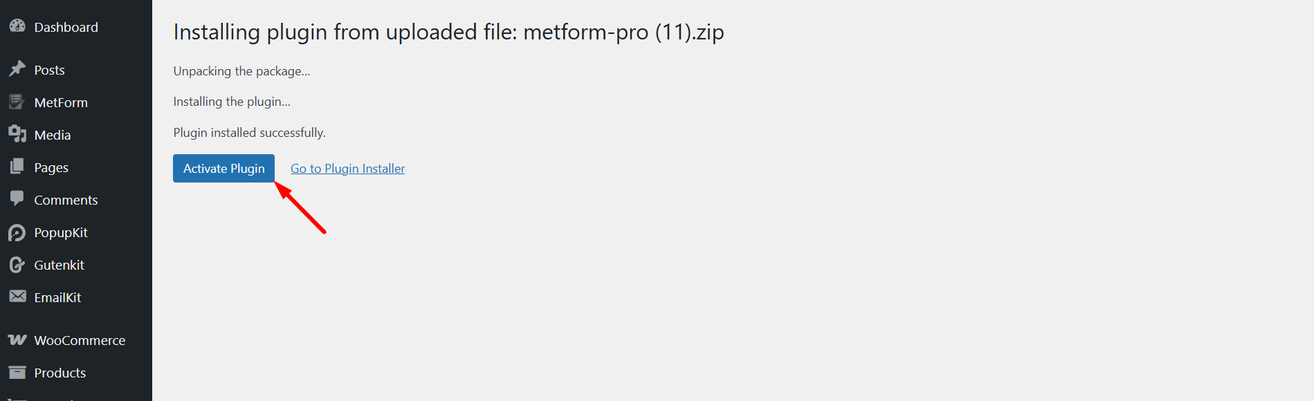 Activate Metform pro plugin