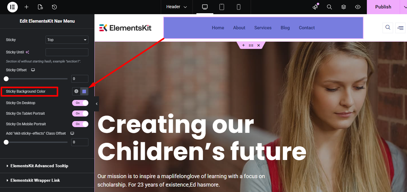 Change sticky background color