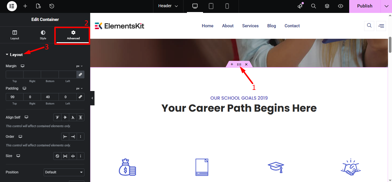 Click inner section go to Advanced and find layout