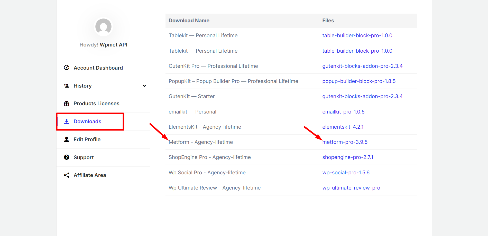 Download Metform pro from your Wpmet account