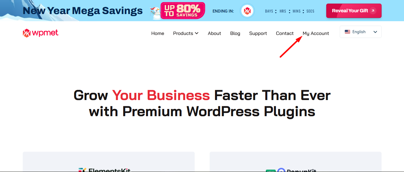 Go to my Account from Wpmet site