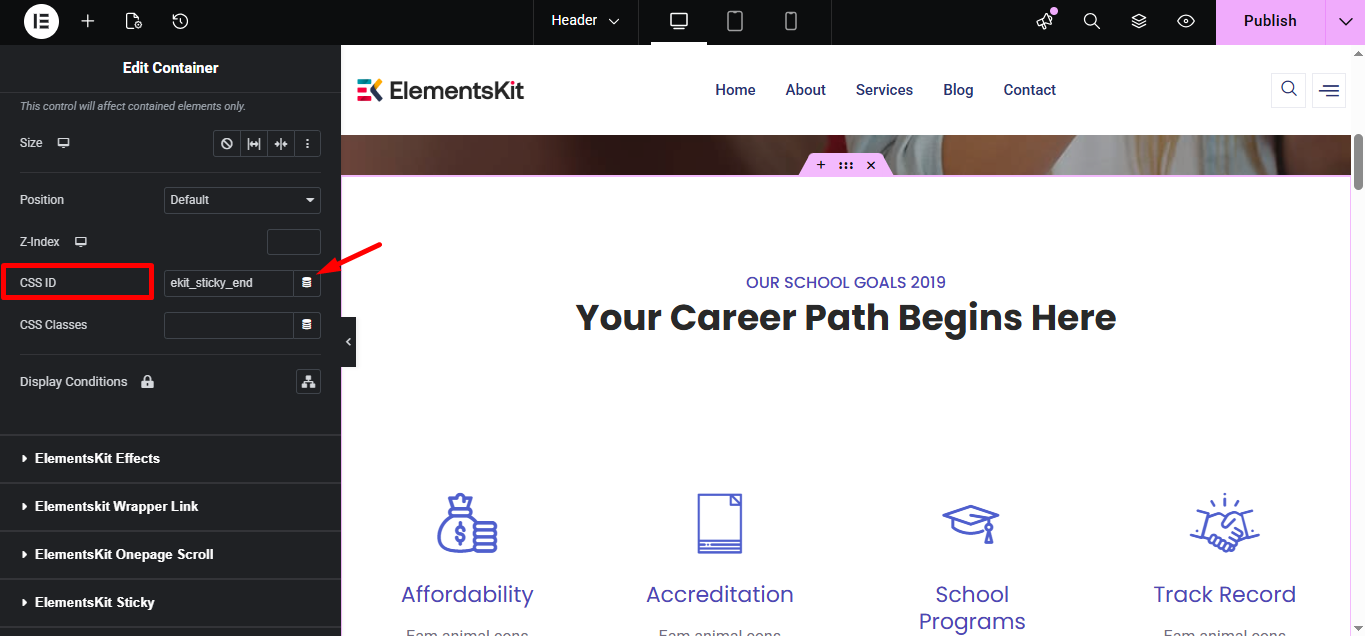 Set the CSS ID and Copy it