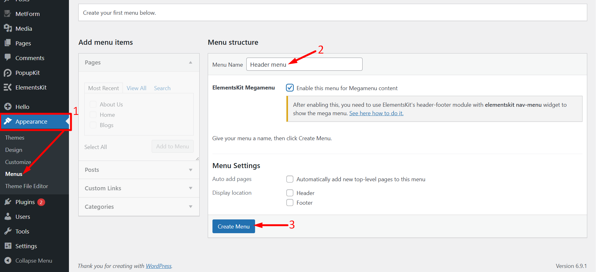 Create the mega menu from menus