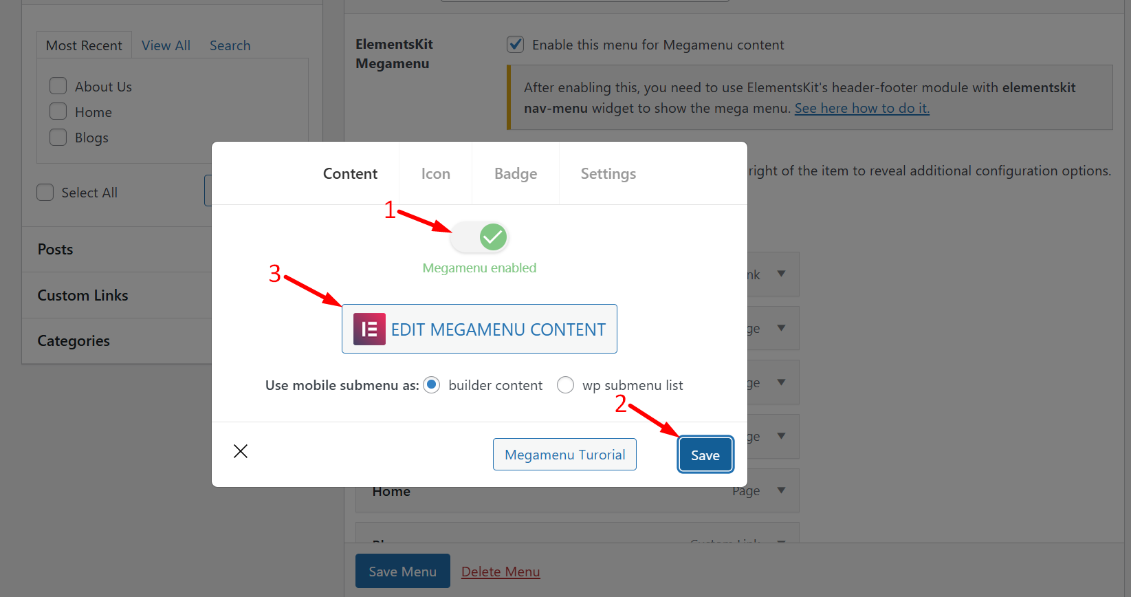 Enable megamenu and click edit megamenu content