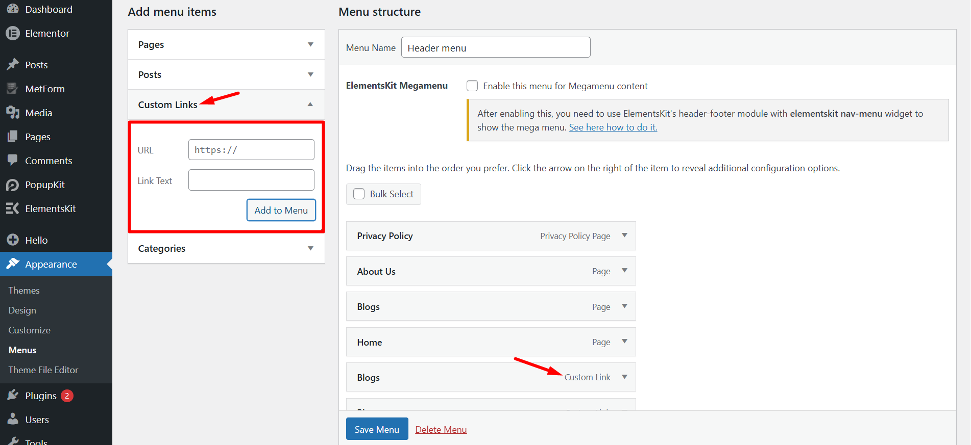 You can add custom links to any text by expanding custom text