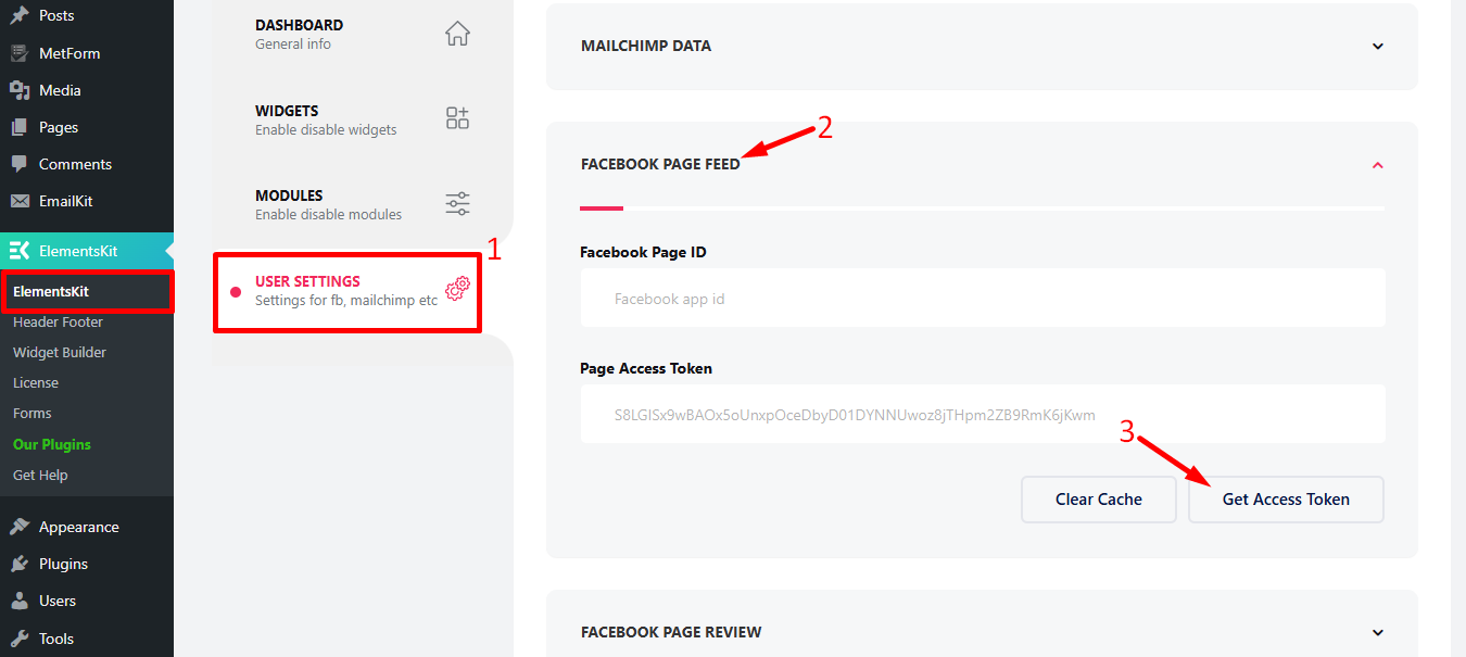 Access Facebook user data User Settings