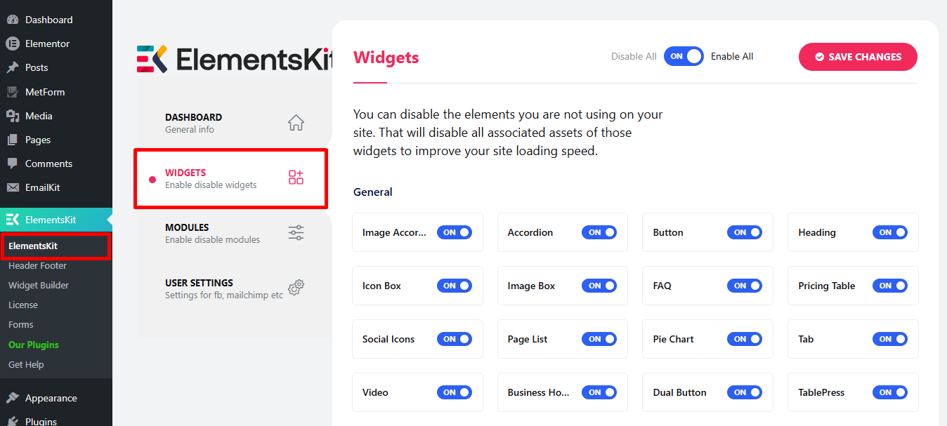Go to ElementsKit Widgets