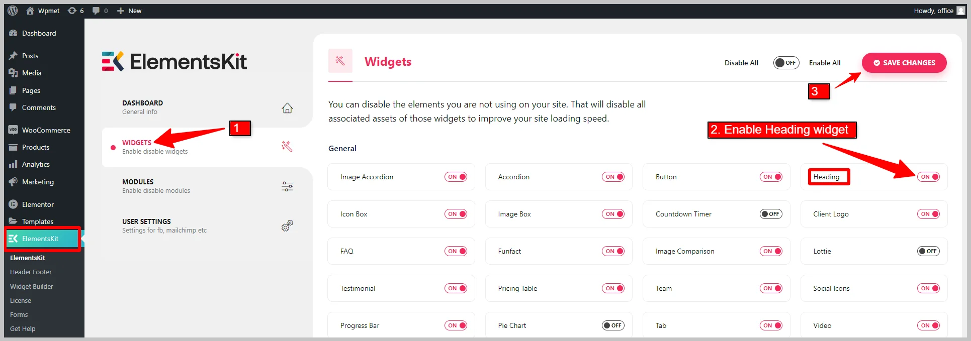 How to enable Elementor Heading Widget