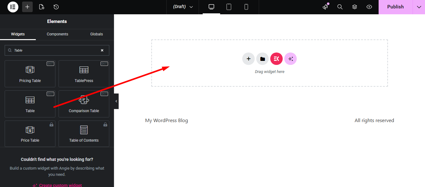 Search and drag and drop ElementsKit Table widget