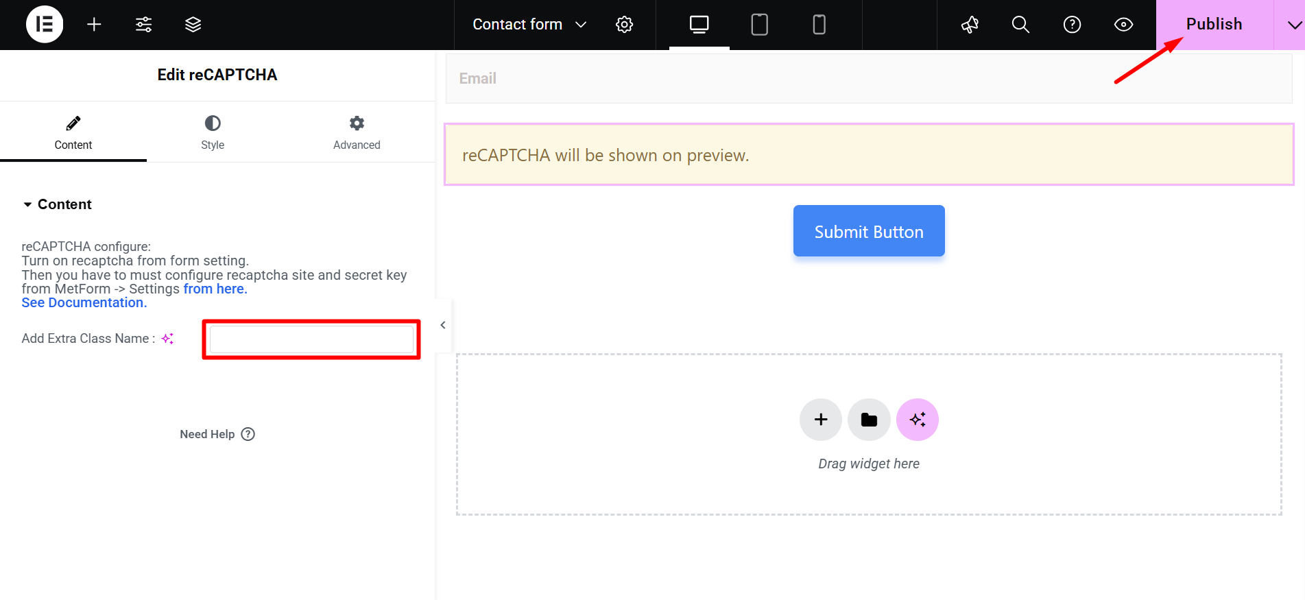 Add extra class with reCAPTCHA WordPress plugin