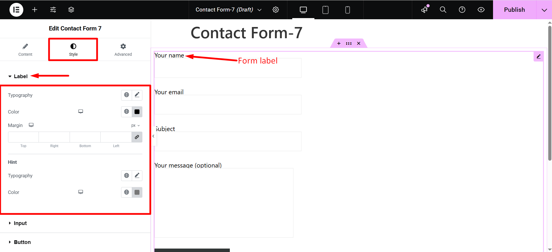 ElementsKit Contact Form 7 でフォームのラベル スタイルをカスタマイズする