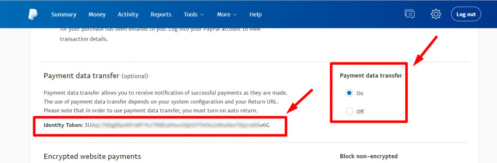 nable the Payment data transfer