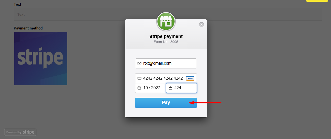 Fill up the stripe payment form and pay