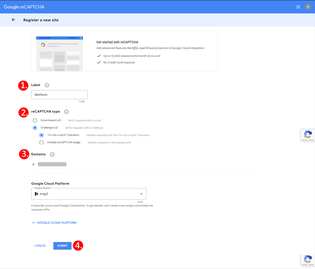 Generate reCAPTCHA Site Key and Secret Key from Google