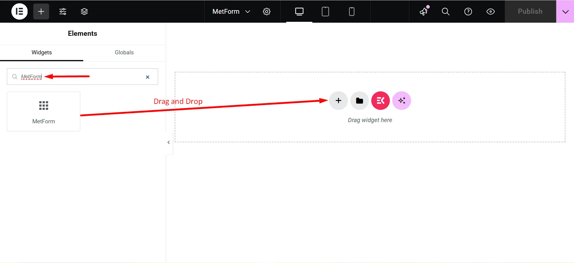 Search MetForm and drag and drop