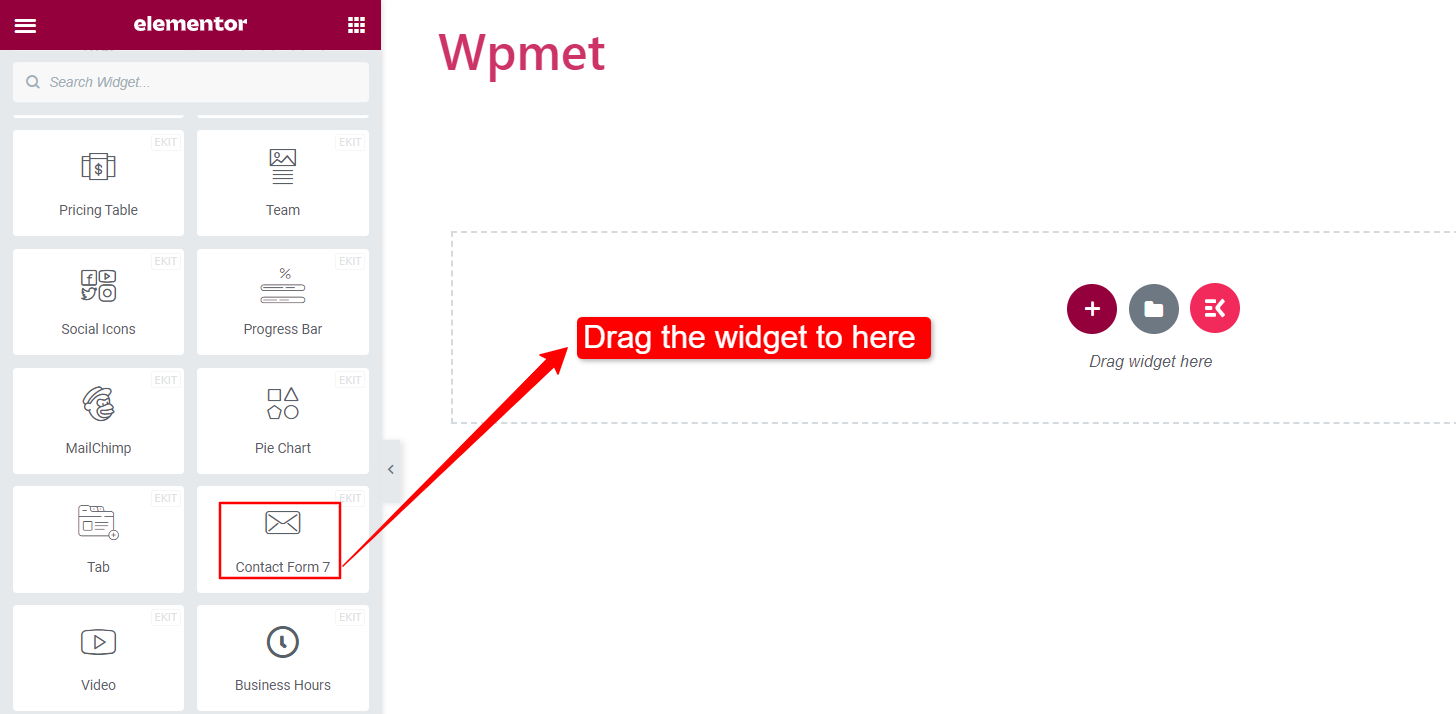 Add contact form 7 widget in Elementor