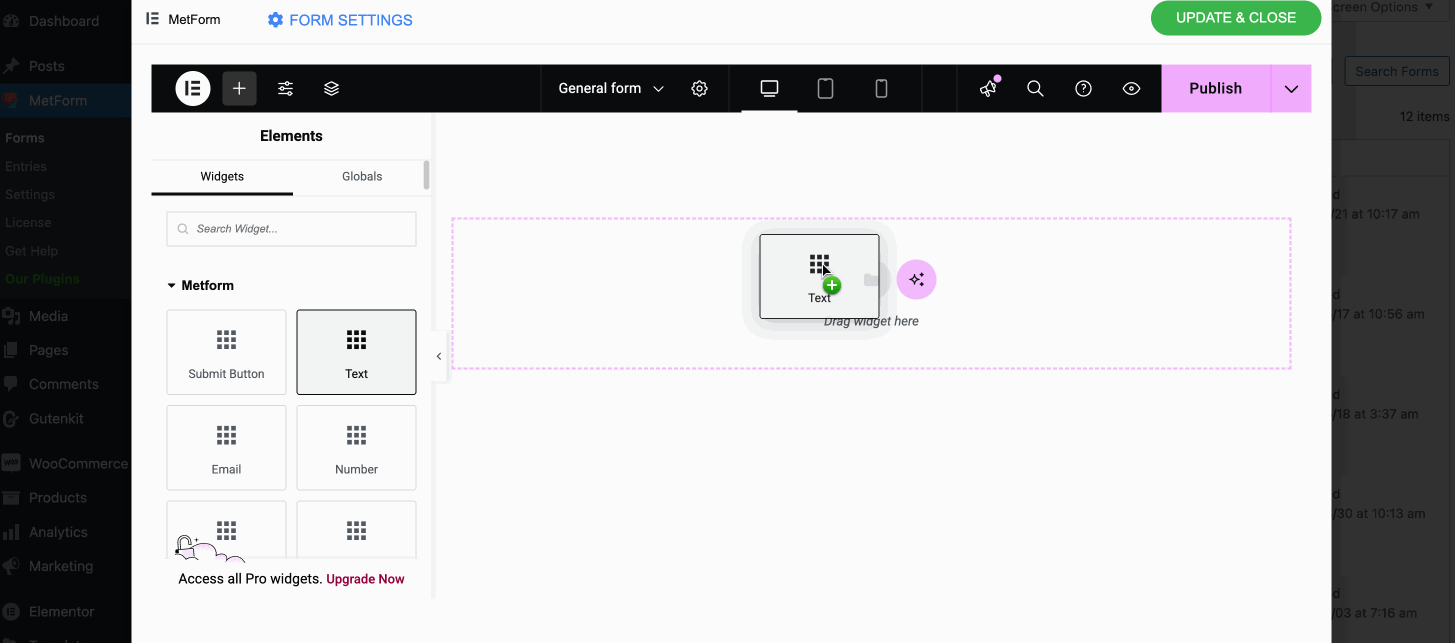 Add fields for login form built with MetForm