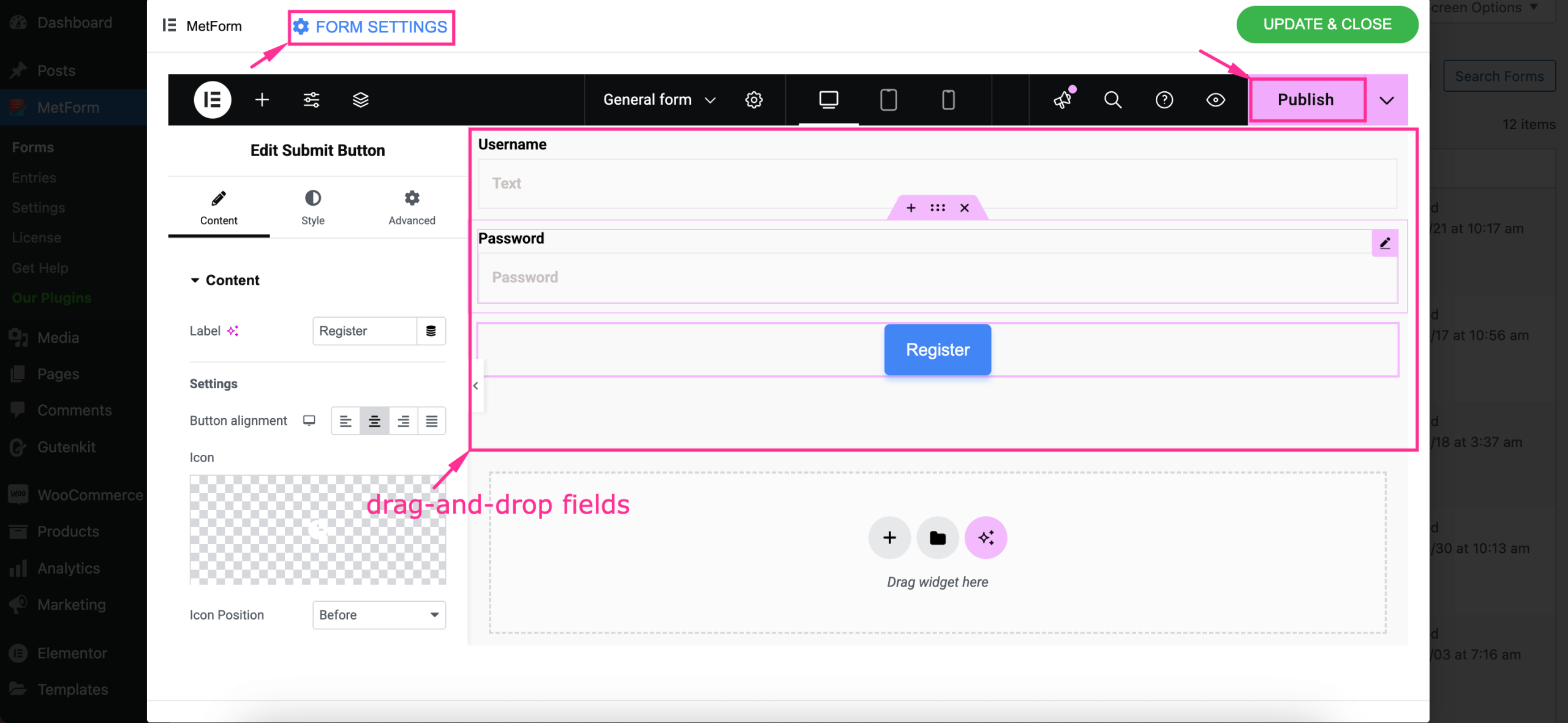 Registration form for MetForm's Auth integration