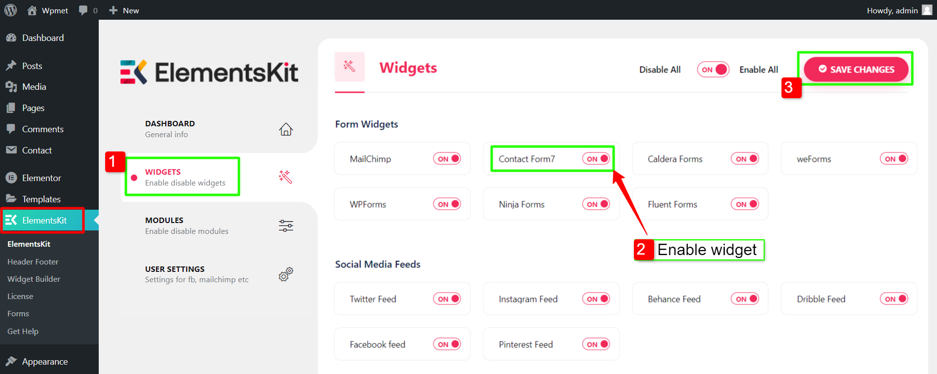 Enable ElementsKit Contact Form 7 widget