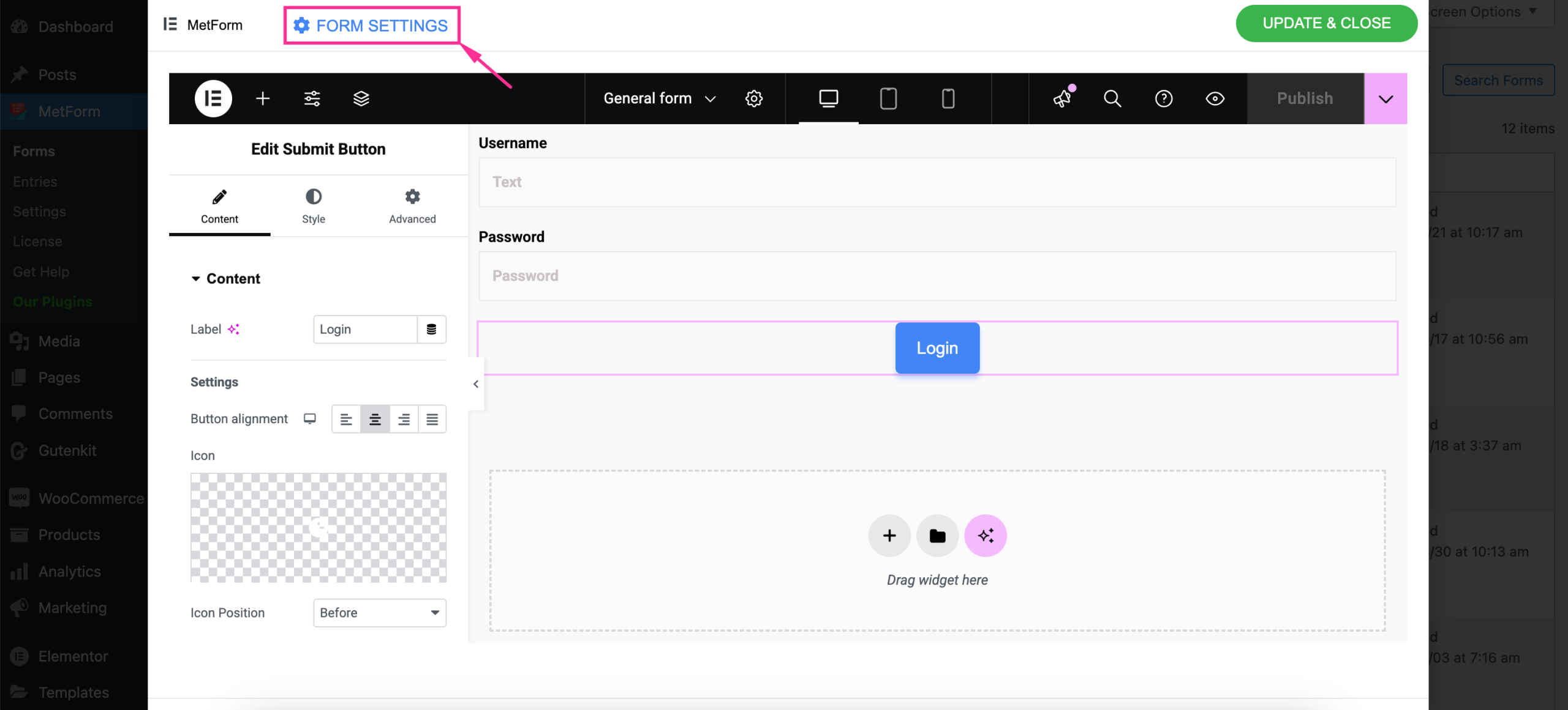 Login form for MetForm's Auth integration