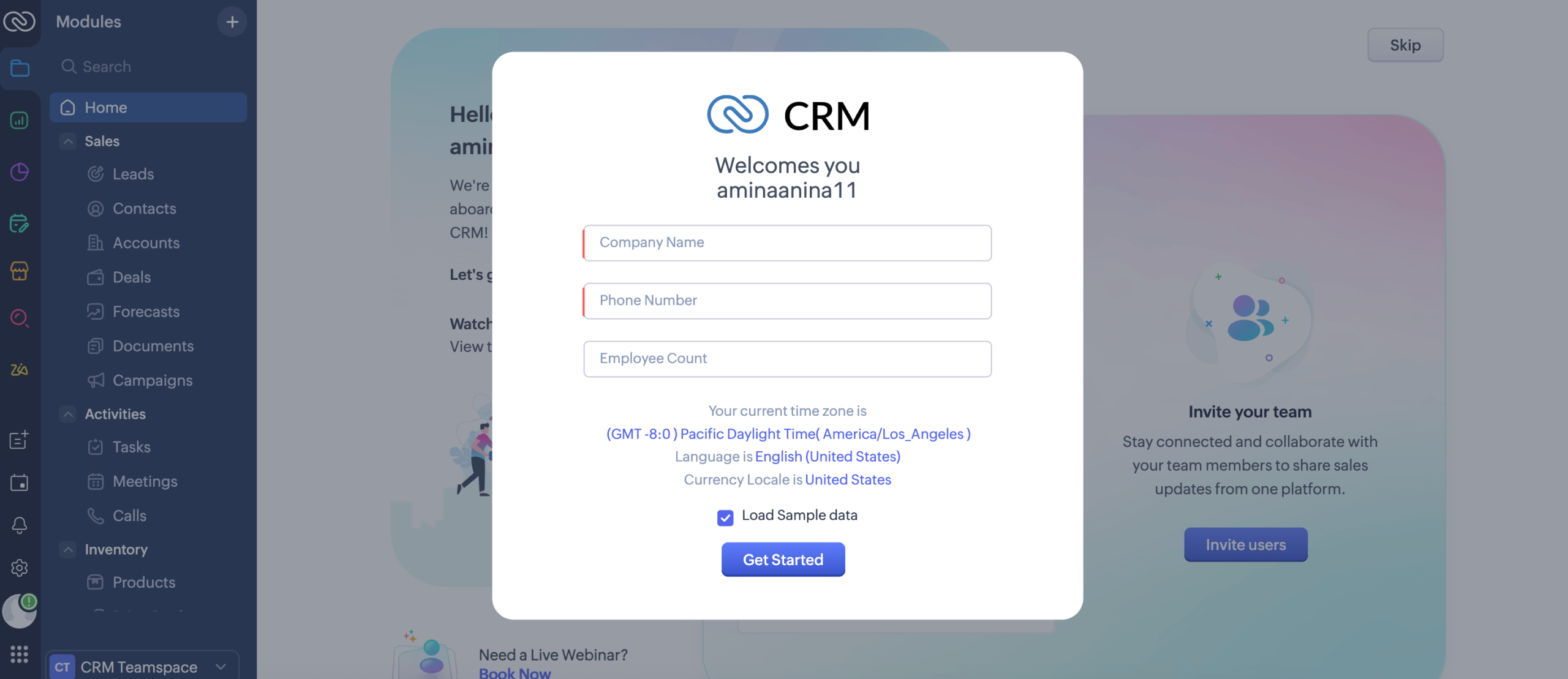 Set up complany profile to integrate Zoho CRM with MetForm
