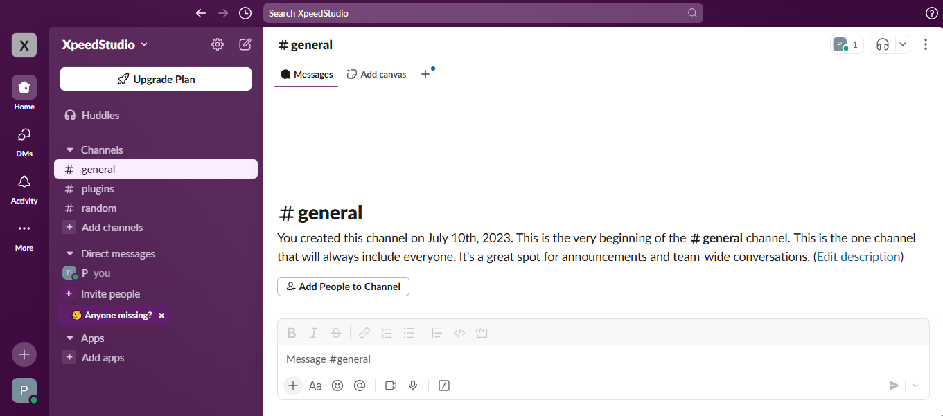 Logged In to your slack account