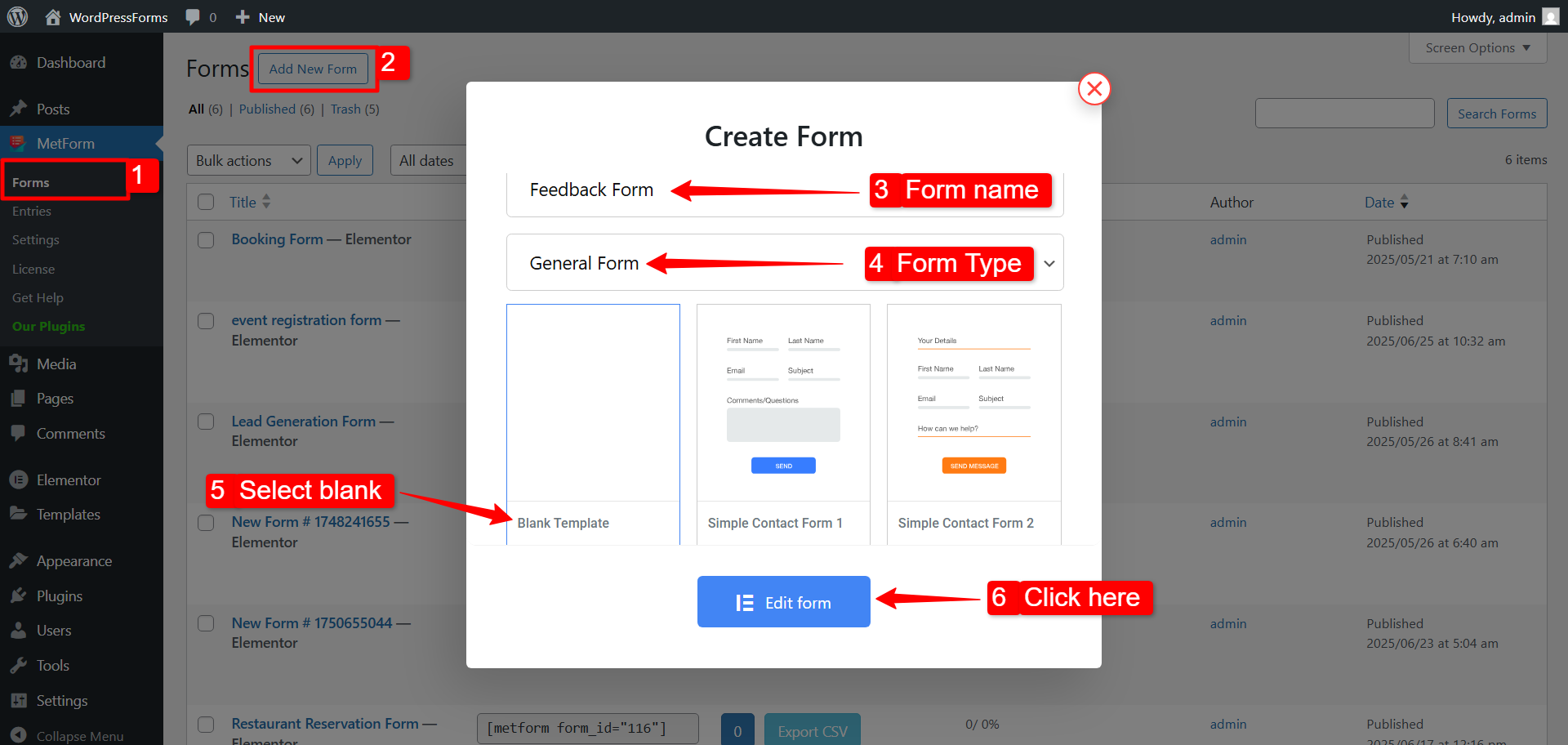 Create new WordPress form with MetForm.png
