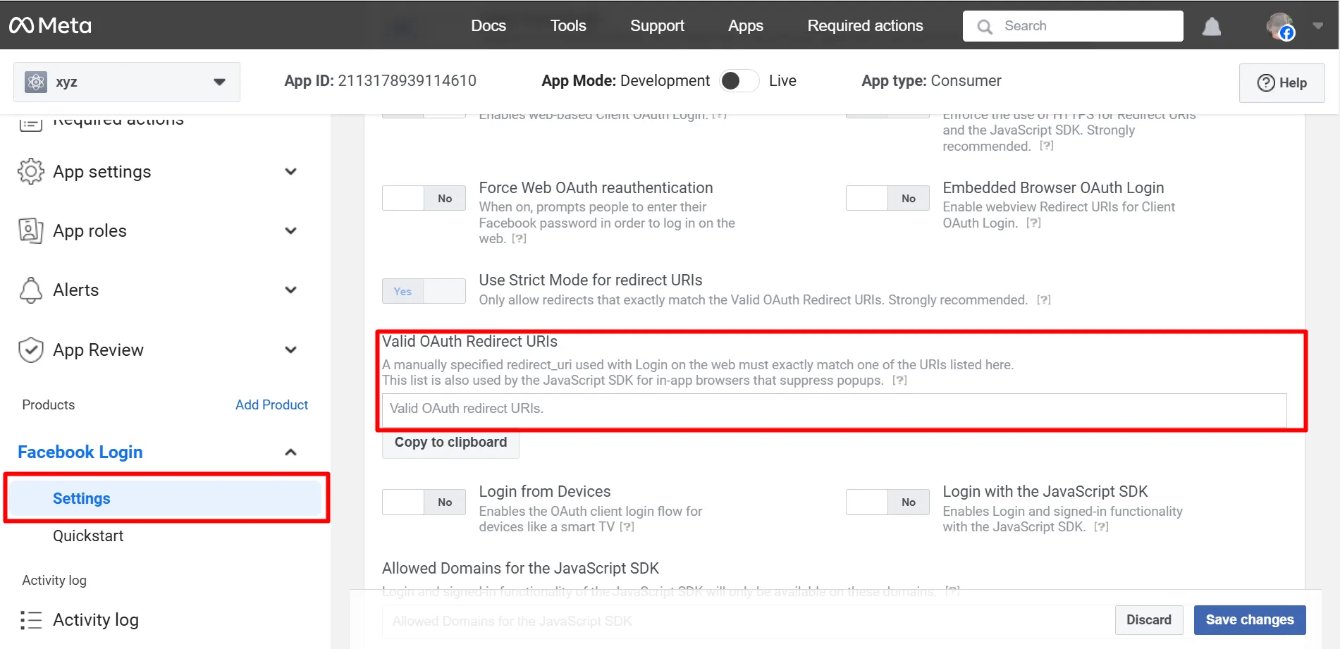 Indtast gyldige OAuth-omdirigerings-URI'er