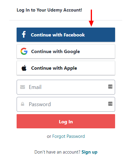 Udemy Login Page with Social Login