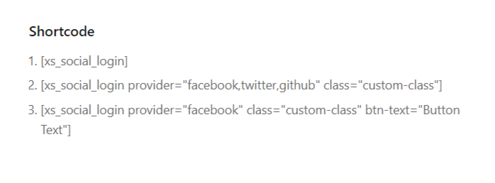 List of Social Login Shortcodes