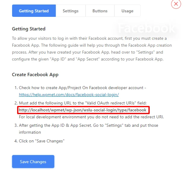 Wp Social Redirect URI'er