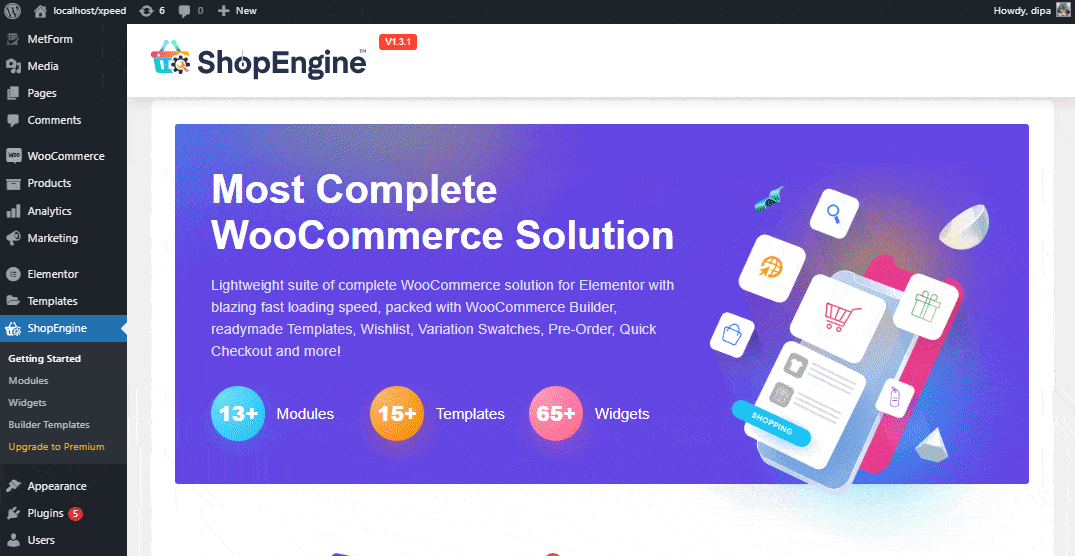 ShopEngine 대시보드