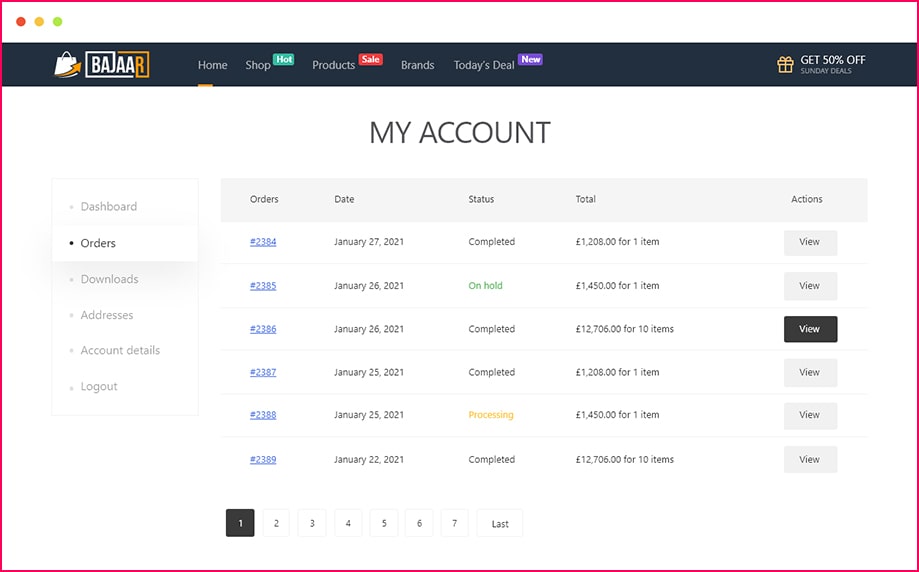 Account Dashboard helps users track their orders and manage their account