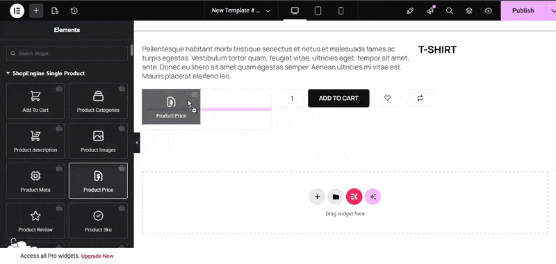 Drag and drop necessary widgets of single product page template