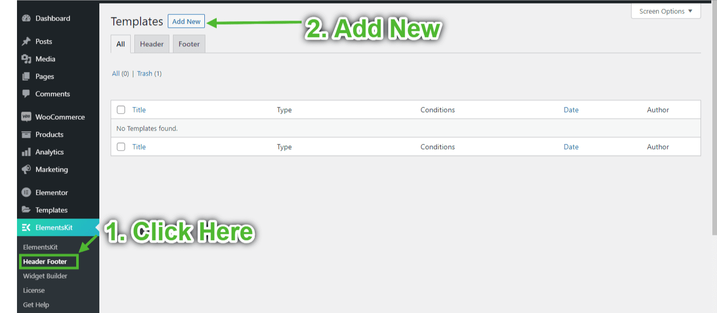 add new header template _ elementor custom transparent sticky header plugin