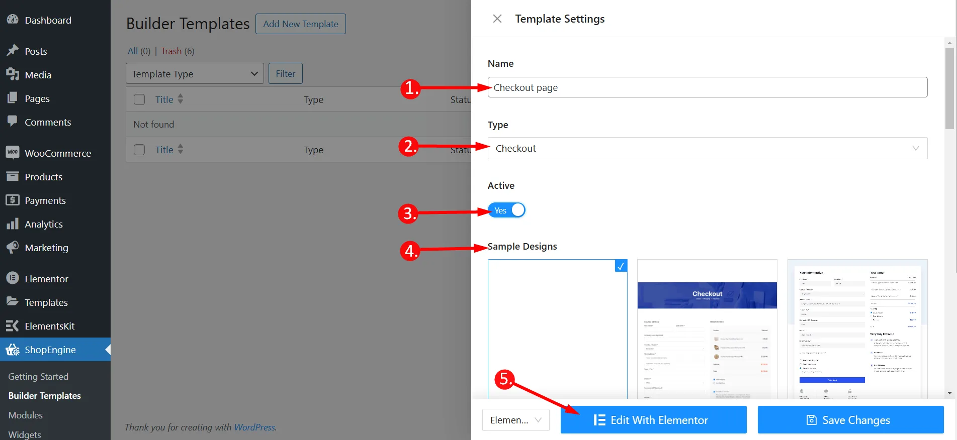 Create WordPress checkout page template with ShopEngine