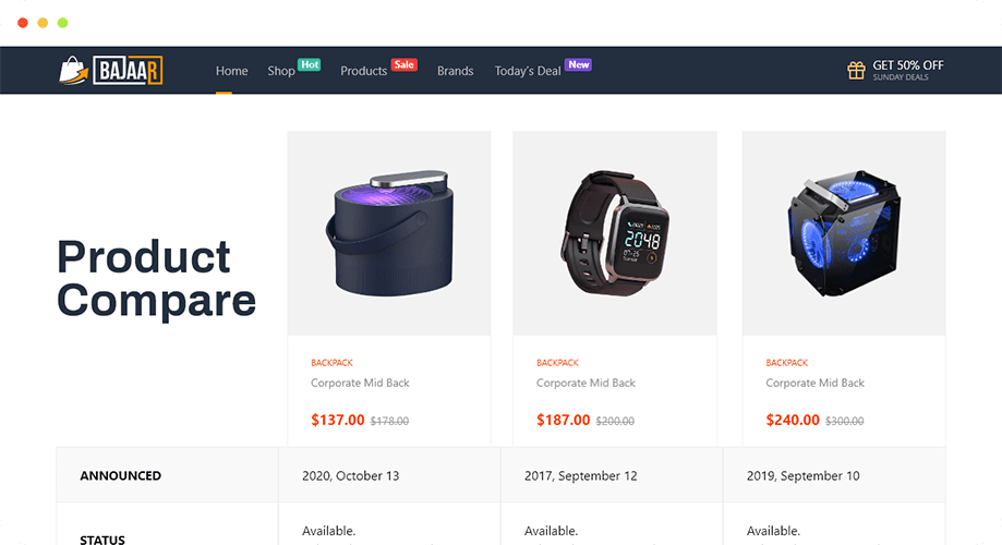 ShopEngine offers add to compare feature along with other modules Product Compare by ShopEngine