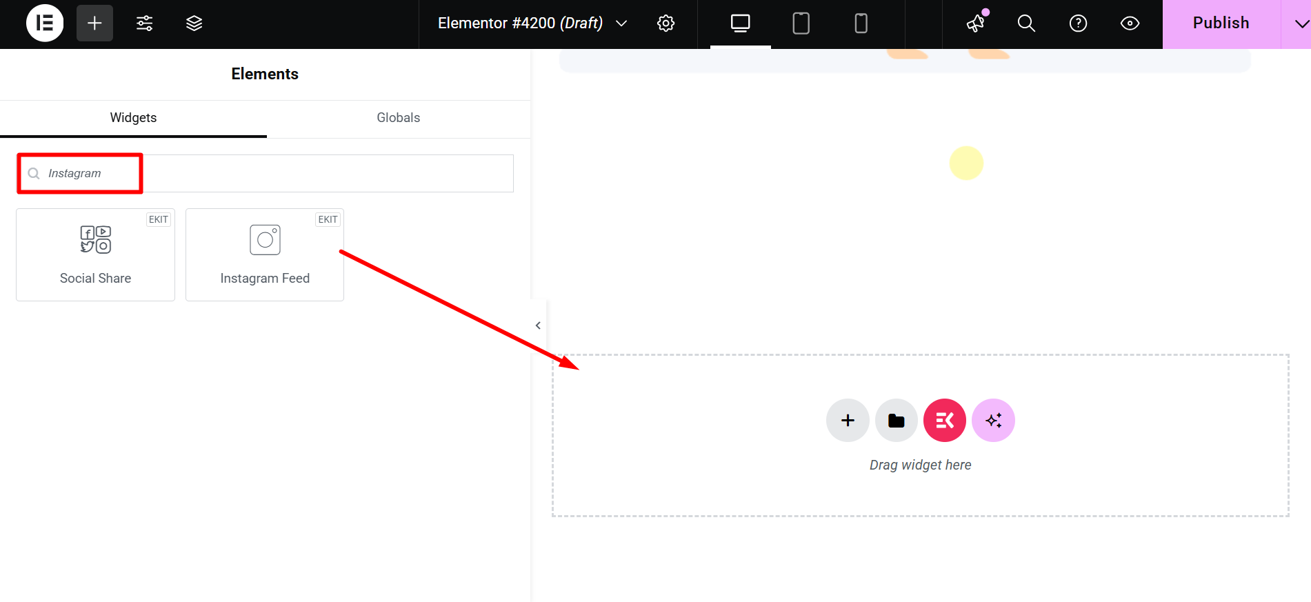 img--skugga Search and drag and drop ElementsKit Instagram widget