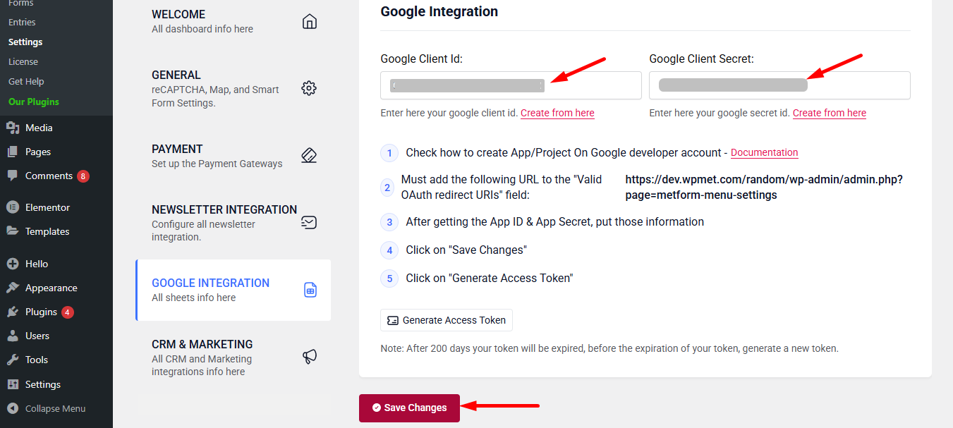 Insert the Google client id and Google client secret then save the changes
