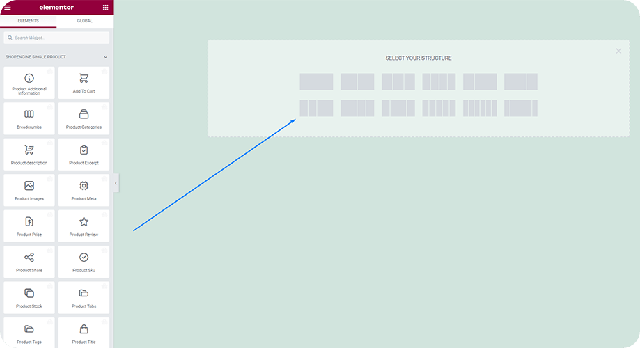 Select a Structure from Elementor