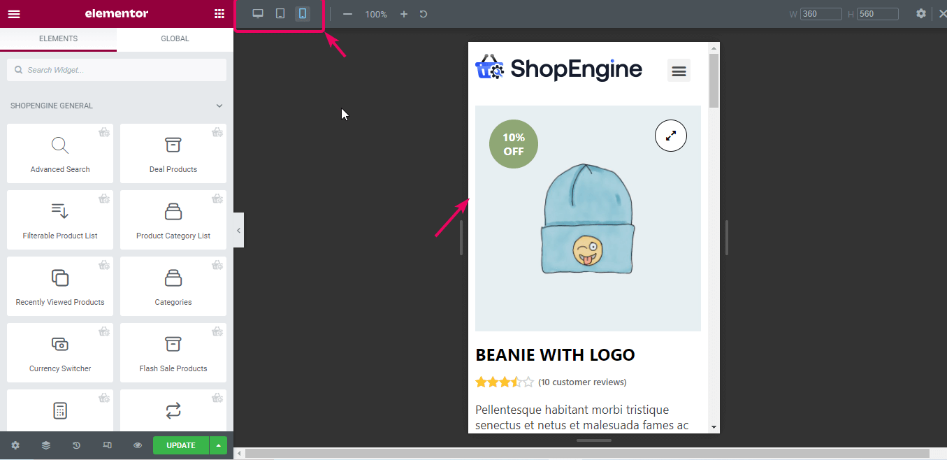Preview Settings on Responsive Mode Elementor