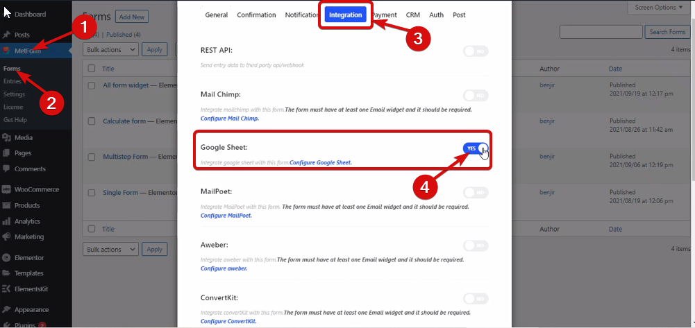 integrate google sgget to create WordPress survey form
