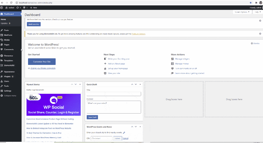 create a new page for elementor
