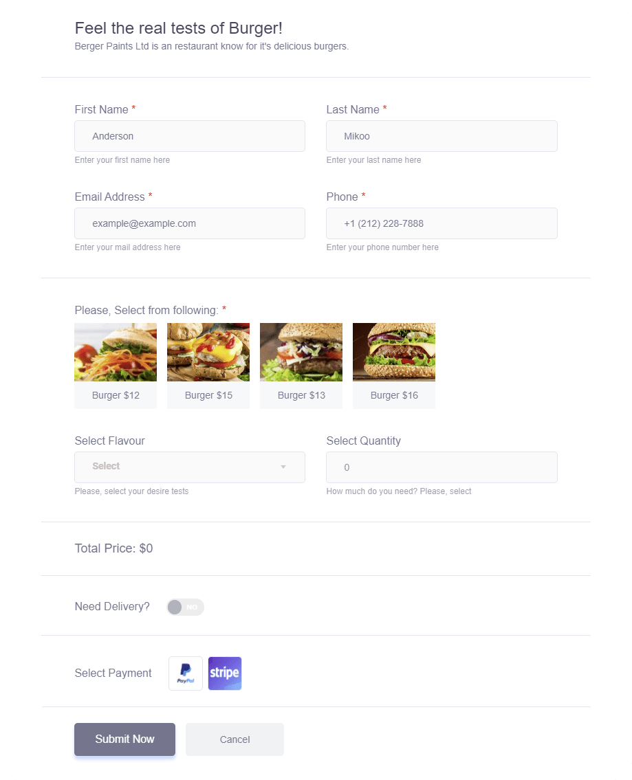 Product Order Form by MetForm