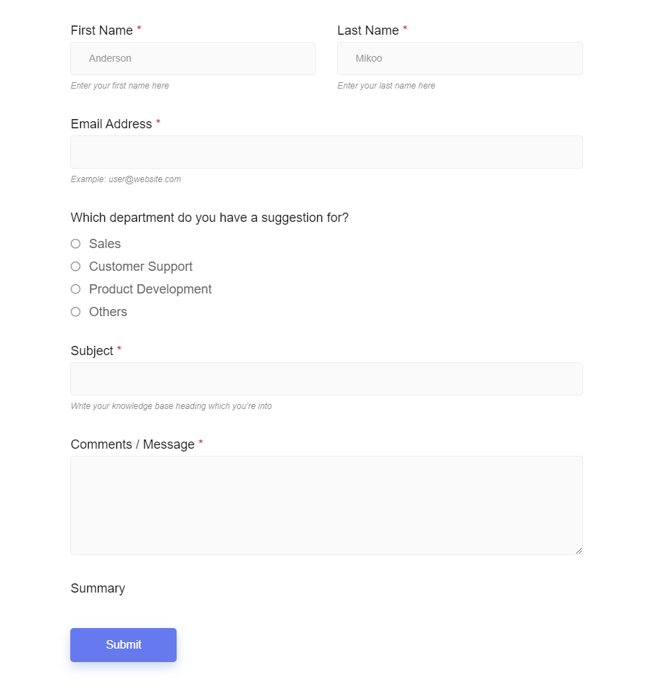 Suggestion Form