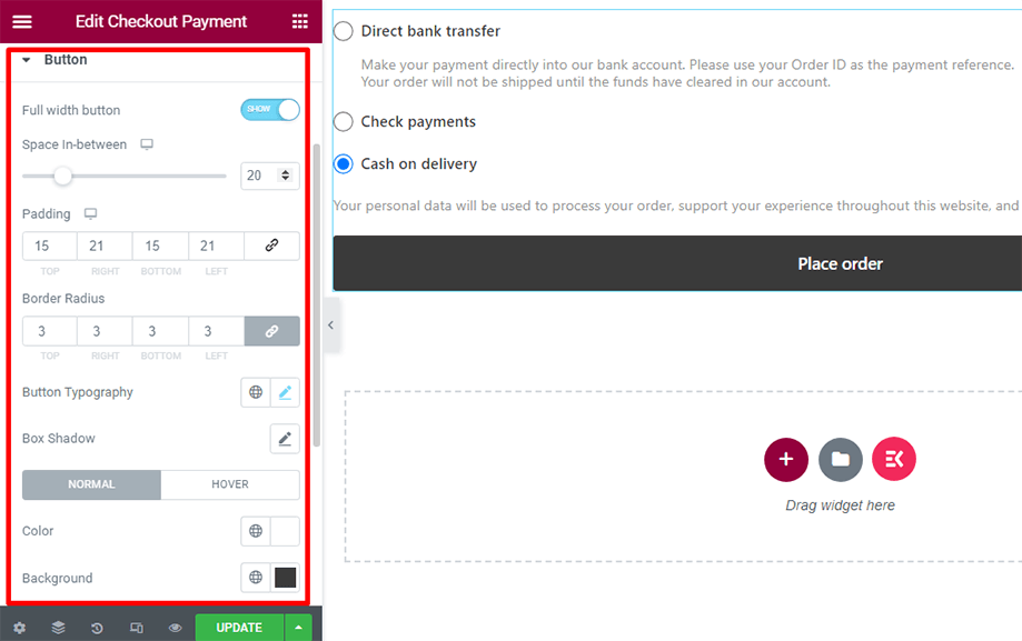 Checkout form- payment with button section