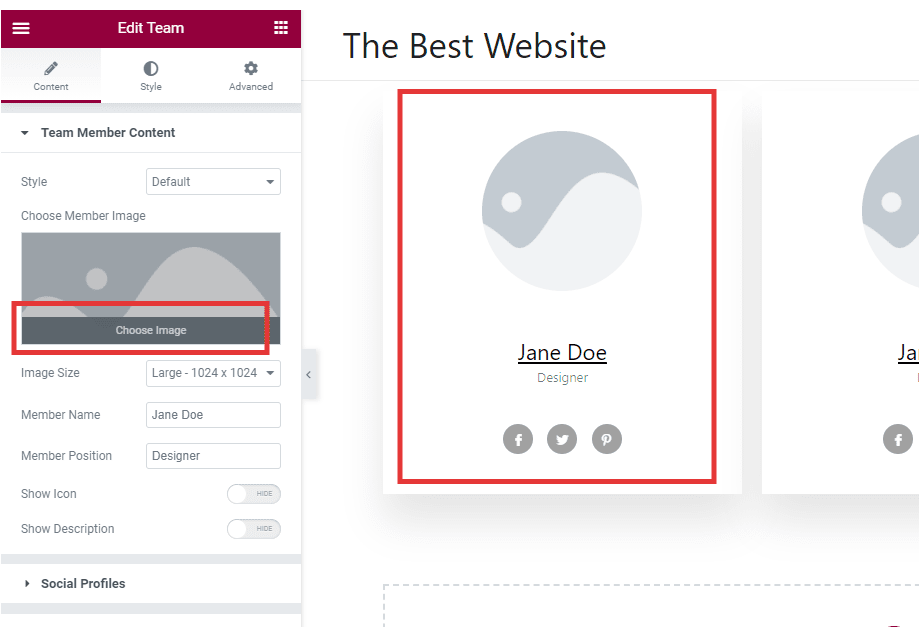 how to add team member image