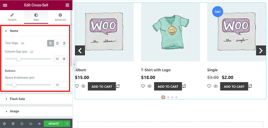 Shop page is on display with items and buttons sections