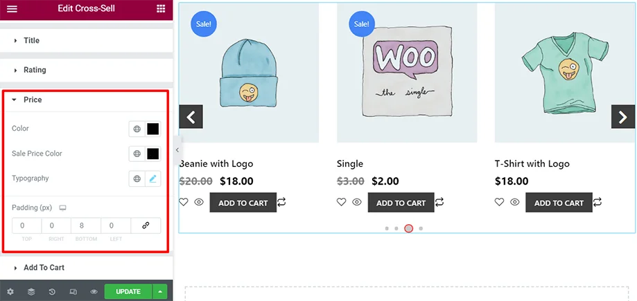 Shop page is on display with price section