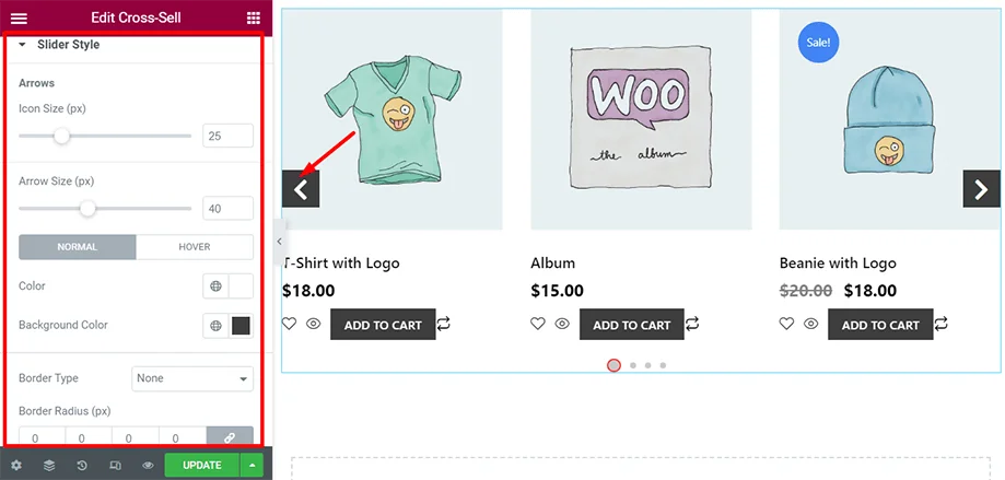 Shop page is on display with slider style section